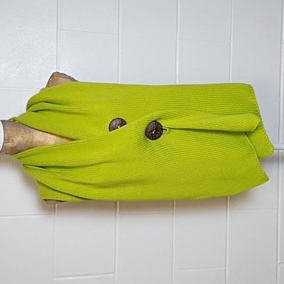 Carrie Allen Chunky Knit Lime Green Cardigan Scarf Shrug Coconut Shell Buttons - Picture 1 of 12